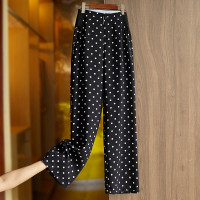 清倉撿漏~品牌撤櫃外貿剪標女裝黑色波點垂感抗皺高腰直筒寬褲