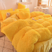 Однотонный Зимний теплый плюшевый Комплект постельного белья, желтый с простыней, наволочка, комплект пододеяльника, мягкий пушистый уютный королевский комплект постельного белья