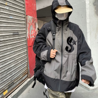 黑雞SSS 美式設計感戶外防曬寬鬆刺繡機能連帽衝鋒衣外套男女秋季