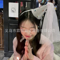 ins韩国网红派对珍珠钻石网纱生日帽成人儿童公主头饰拍照道具