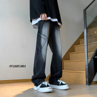 oversize褲子美式復古工裝紮染漸層黑色牛仔褲穿搭高街vibe微喇叭褲