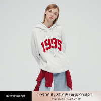 [張婧儀同款]AHHH美式新款連帽運動衫女休閒寬鬆灰白色套頭帽衫上衣