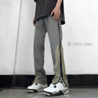 側拉鍊美式機能衝鋒褲防風防水拼接撞色褲子高街vibe微喇叭工裝褲