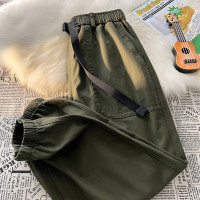 美式復古軍綠色褲子女春秋季束腳速乾工裝褲oversize登山服衝鋒褲