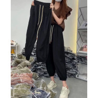 秋季新款寬鬆顯瘦休閒褲女胖妹妹mm大尺碼梨型身材抽繩束腳哈倫褲子