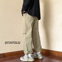vintage潮流原創高街美式褲子復古日系慵懶風暗釦工裝抽繩束口褲