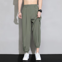 夏季薄款冰絲束腳工裝褲男寬鬆潮流帥氣休閒百搭潮牌垂感運動褲子