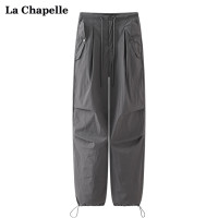 拉夏貝爾/LaChapelle美式工裝褲女夏抽繩寬鬆顯瘦防曬運動休閒褲