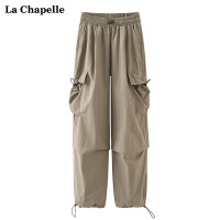 拉夏貝爾/La Chapelle夏季新款鬆緊腰抽繩工裝褲女高腰顯瘦休閒褲
