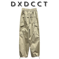 現貨~美式卡其色工裝褲女夏薄款設計感小眾闊腿褲休閒九分哈倫褲