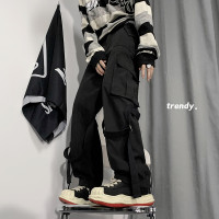 美式高街暗黑系hiphop水洗多口袋小眾復古直筒vintage潮牌工裝褲