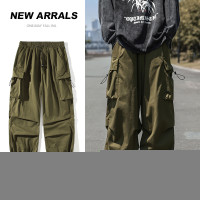 日系cityboy褲子高街潮牌軍綠色工裝褲男春秋oversize情侶闊腿褲