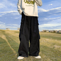 美式山系機能工裝褲oversize褲子ins高街潮牌情侶寬鬆闊腿休閒褲