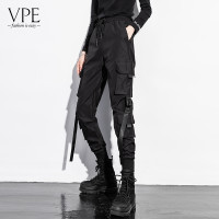 束腳工裝褲女顯瘦帥氣潮牌機車美式復古炸街嘻哈ins黑色休閒褲子