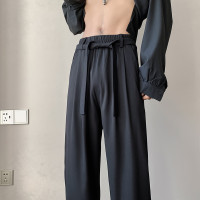 英倫雅痞風意式那不勒斯西褲小眾設計感冰絲垂感抽繩織帶休閒長褲