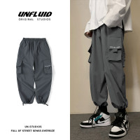 ins機能工裝褲男士潮牌港風寬鬆抽繩束口褲潮流痞帥休閒九分褲子