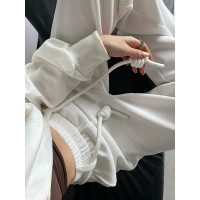 白色闊腿運動褲子女春秋季2023年新款垂感直筒拖地休閒美式衛褲