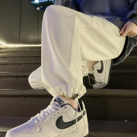 白色運動褲女春秋小個子抽繩燈籠褲冬季加絨寬鬆束腳衛褲2023新款