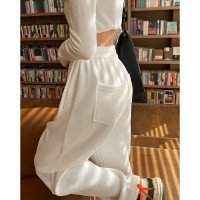 白色運動褲女春秋夏小個子休閒寬鬆抽繩高腰顯瘦美式束腳灰色衛褲