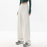 美式白灰色闊腿褲女春秋季高腰寬鬆顯瘦休閒厚棉褲小個子香蕉運動褲