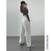 灰色運動褲女春秋薄款美式顯瘦寬鬆束口褲休閒抽繩舞蹈衛褲ins潮