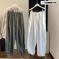 自制 敲百搭！三色抽繩速乾運動休閒褲女夏高腰顯瘦闊腿褲