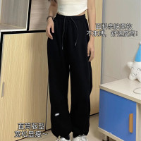 黑色運動褲美式衛褲女大尺碼寬鬆顯瘦梨形身材束腳百搭高腰休閒褲