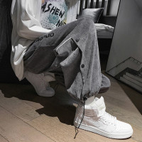 排扣休閒褲子男潮牌春夏新款潮流情侶韓版運動褲寬鬆闊腿束腳長褲