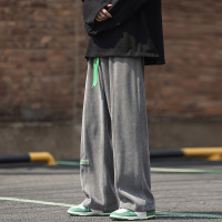 墜感慵懶褲子oversize設計感深灰色抽繩休閒褲男寬鬆直筒闊腿長褲