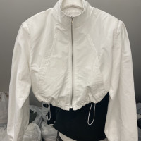 韓國東大門春夏新款純色立領抽繩拉鍊泡泡長袖短款運動外套防曬衣