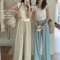 THE LEMON高腰抽繩休閒長褲直筒寬褲女2023夏季新款垂感拖地褲