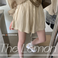 the lemon皺褶休閒寬鬆短褲女2023夏季新款時尚洋派時髦抽繩褲子