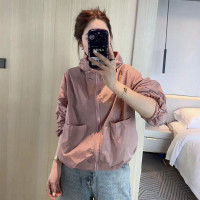 韓系復古運動風美式粉色連帽衝鋒衣外套女春秋薄款休閒防曬上衣夏