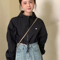 韓系短款防曬衣外套女2023夏季薄款高級感百搭抽繩休閒夾克上衣女