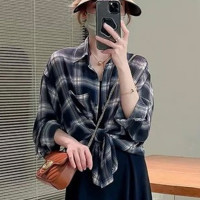 防曬襯衫女夏季小個子薄款雪紡長袖格子衫氣質大尺碼女胖mm上衣