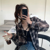 格子防曬襯衫女夏款設計感小眾仙氣上衣小個子港風雪紡長袖上衣