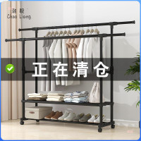 家用衣架落地加厚加粗卧室内结实耐用挂衣架子双层感移动带轮