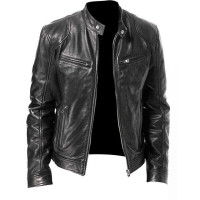Мужская кожаная куртка в стиле ретро, мотоциклетная байкерская куртка с воротником-стойкой, приталенная верхняя одежда на молнии, верхняя одежда, куртка, пальто