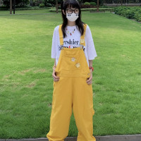 期望Studio夏日小眾彩色牛仔抱嬰袋褲女多巴胺寬鬆百搭直筒吊帶褲