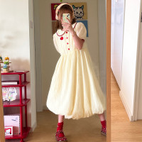 溜與禮物原創多巴胺奶黃娃娃領花苞裙洋裝甜美裙子女裝夏季2023