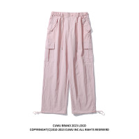 cuwu國潮多巴胺穿搭甜辣妹粉色工裝褲子女夏季休閒寬鬆直筒褲長褲