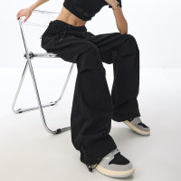 KEN STUDIO黑色束腳工裝褲女早秋新款收腰顯瘦設計感寬鬆長褲褲子