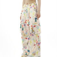 Amoeba美式塗鴉夏季工裝衛褲寬鬆闊腿直筒休閒垂感手繪彩色長褲女