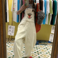 0918很秀自制 美式復古減齡刺繡抱嬰袋褲女ins學院慵懶風顯瘦直筒褲