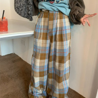 0918很秀自制復古英倫格紋休閒寬褲女2023秋冬新款小個子拖地褲