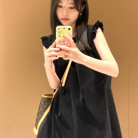 1/4吋套筒扳手袖洋裝女夏季赫本風無袖氣質顯瘦高級感復古背心a字小黑裙