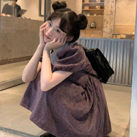 復古減齡小眾拼接娃娃領洋裝女春夏新款甜美風寬鬆休閒a字短裙