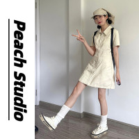 蜜桃家奶白色短款襯衫式洋裝女夏季2023年新款復古小個子顯瘦裙子