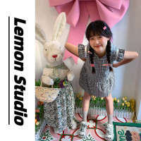 Lemon 落跑甜心灰粉格紋1/4吋套筒扳手袖抽繩連帽可愛元氣洋裝短裙女