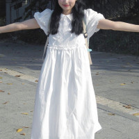 學院風白色連衣裙2023夏季新款寬鬆小個子初戀甜美顯瘦中長版裙子
